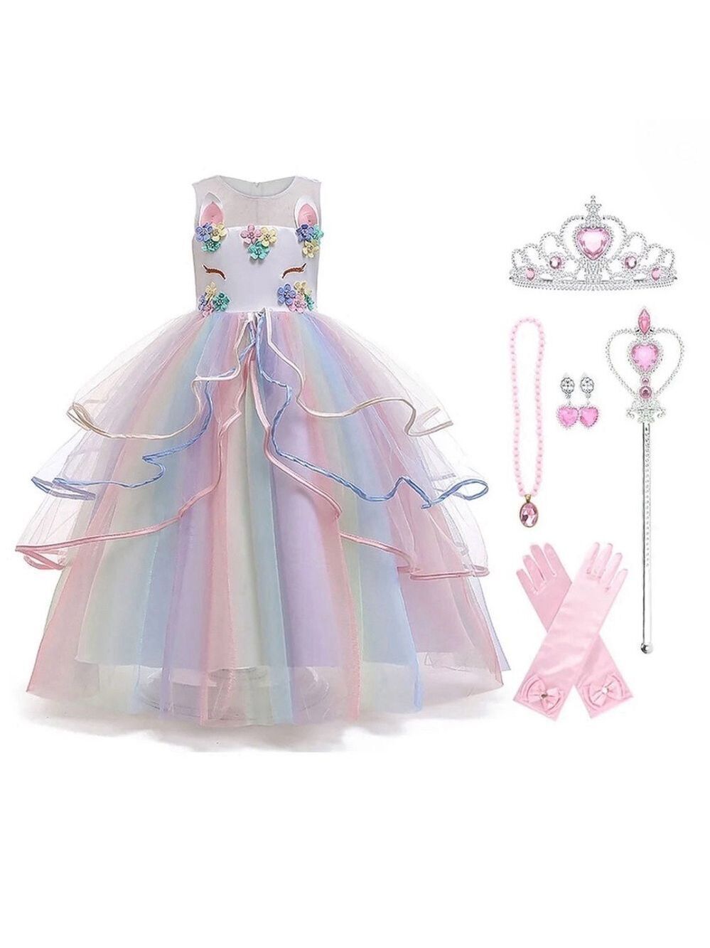 🦄🐰Unicorn Princess Rainbow Tulle Dress Girls Size 8-9 Birthday Pageant Easter